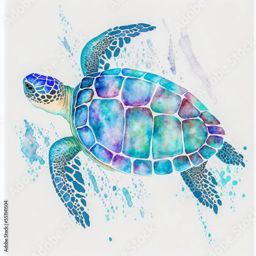 Big sea turtle watercolor painting, Sea life. watercolor sea turtle isolated on white background photo