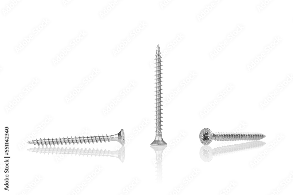 macro screw of silver color on a white background macro screw of silver color on a white background