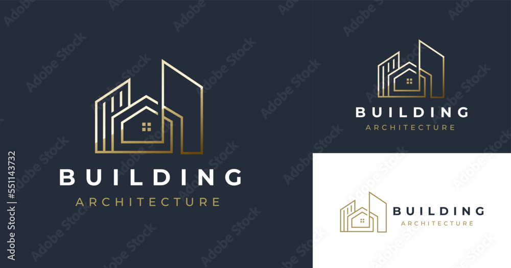Fototapeta premium Luxury gold house with minimalist line style concept logo icon symbol design template 