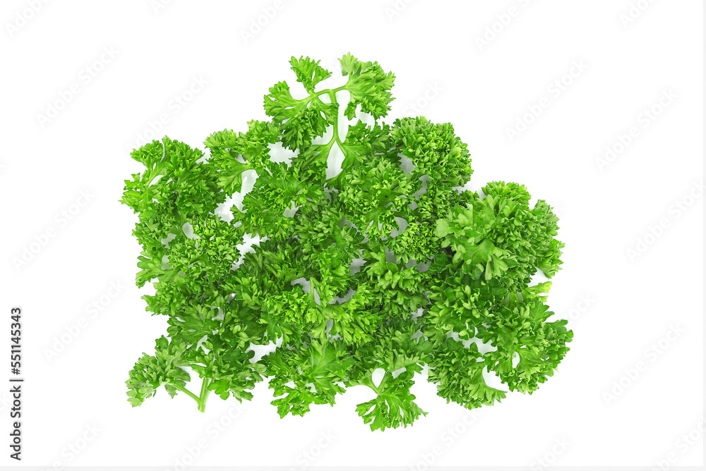 Fototapeta premium Fresh parsley leaves isolated on white background. Top view