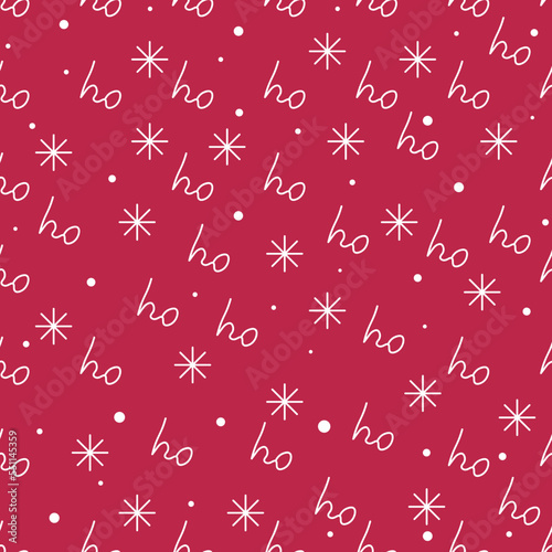 Hohoho pattern, Santa Claus laugh. Seamless texture for Christmas design.White snow letters and character text on viva magenta background. Vector Illustration