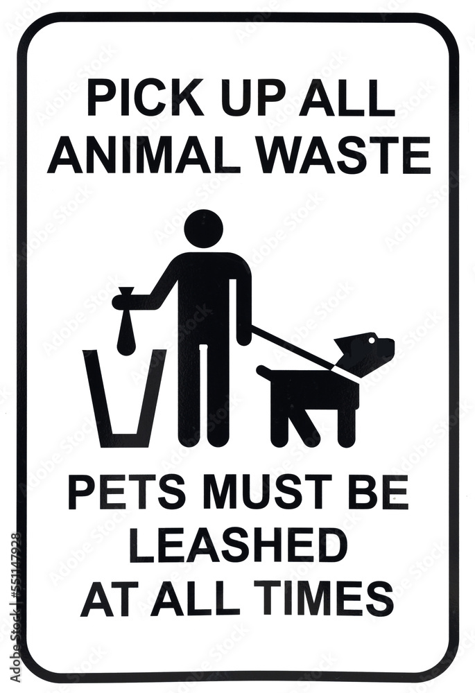 Pick-up animal waste sign with a dog and human figure on a transparent background.
