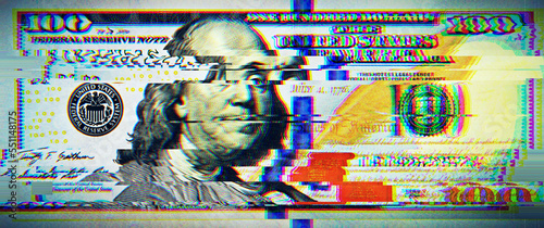 Fotografía Glitch effect new 100 American Dollar note