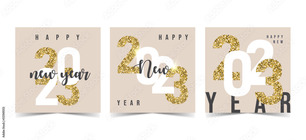 Template 2023 concept cover with golden glitter Template 2023 concept cover with golden glitter