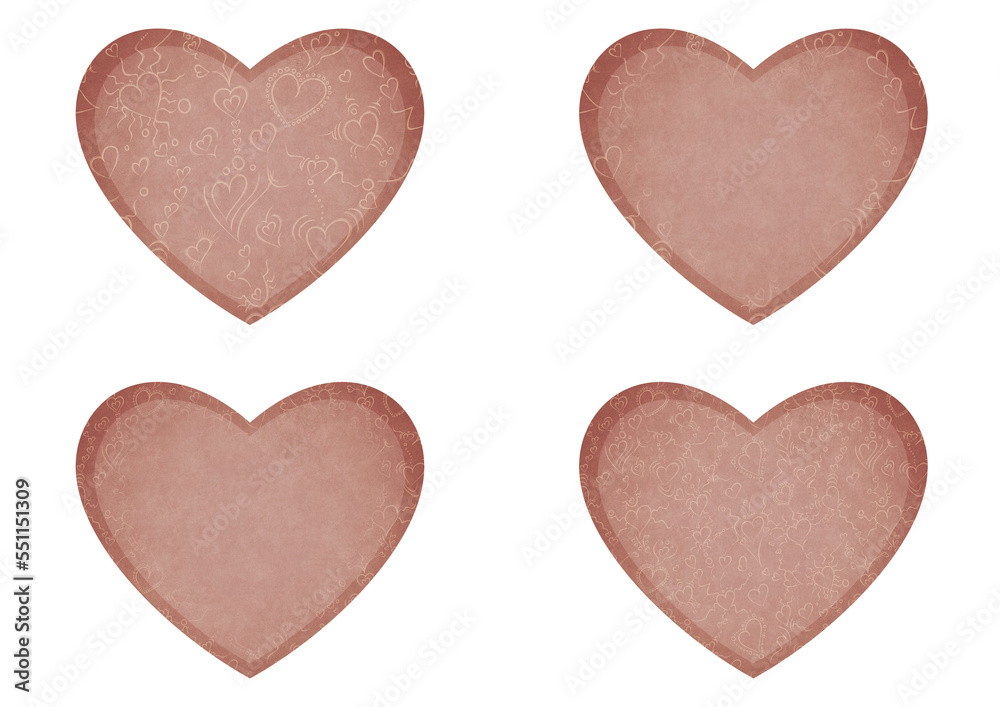 Set of 4 heart shaped valentine's cards. 2 with pattern, 2 with copy space. Pale pink background and light beige pattern on it. Cloth texture. Hearts size about 8x7 inch / 21x18 cm (pv01ab) Set of 4 heart shaped valentine's cards. 2 with pattern, 2 with copy space. Pale pink background and light beige pattern on it. Cloth texture. Hearts size about 8x7 inch / 21x18 cm (pv01ab)