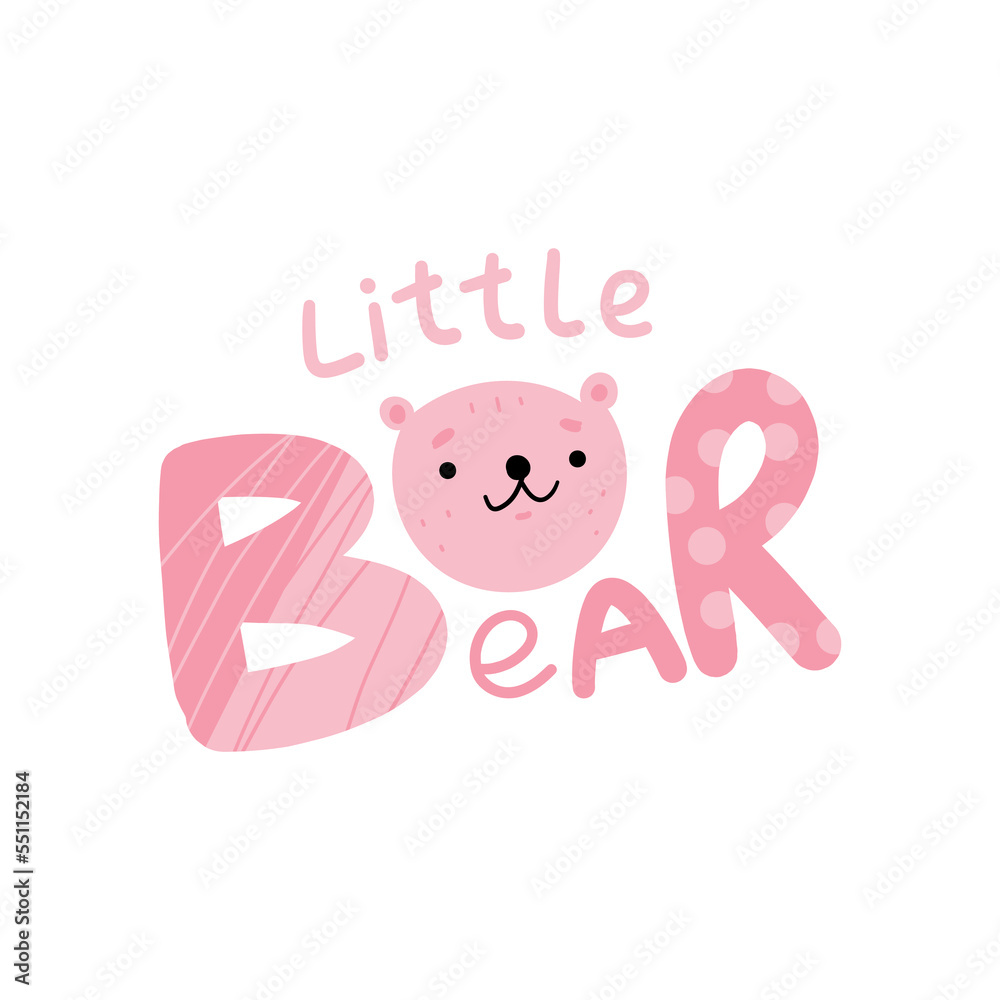 Little bear lettering. Cute bear logo for baby items. Vector hand drawn illustration. Little bear lettering. Cute bear logo for baby items. Vector hand drawn illustration.