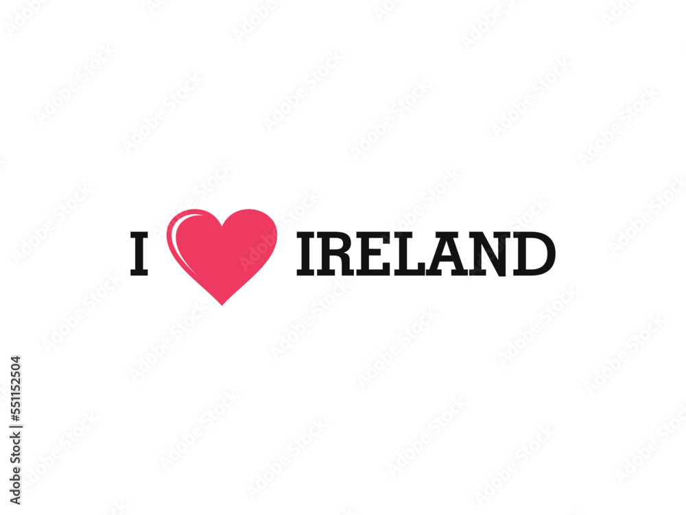 I Love Ireland Country Vector Logo Template
