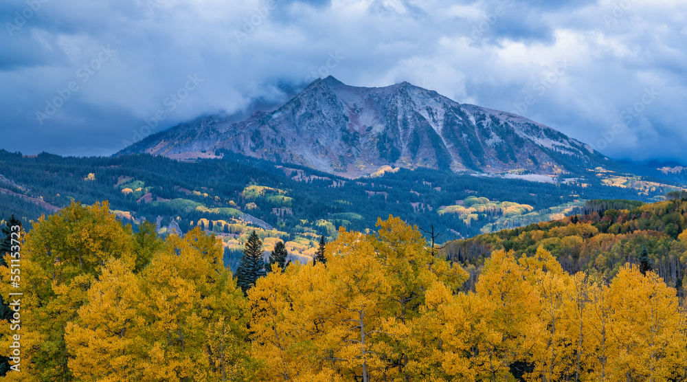 Overlook with Autumn colors in the Colorado Rocky Mountains - near Crested Butte on scenic Gunnison County Road 12 through the Kebler Pass