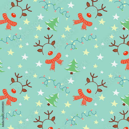 christmas seamless pattern with deer and spruce