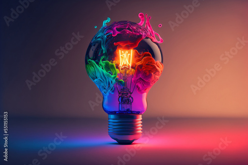 Canvas-taulu a colorful glowing idea bulb lamp, visualization of brainstorming, bright idea a