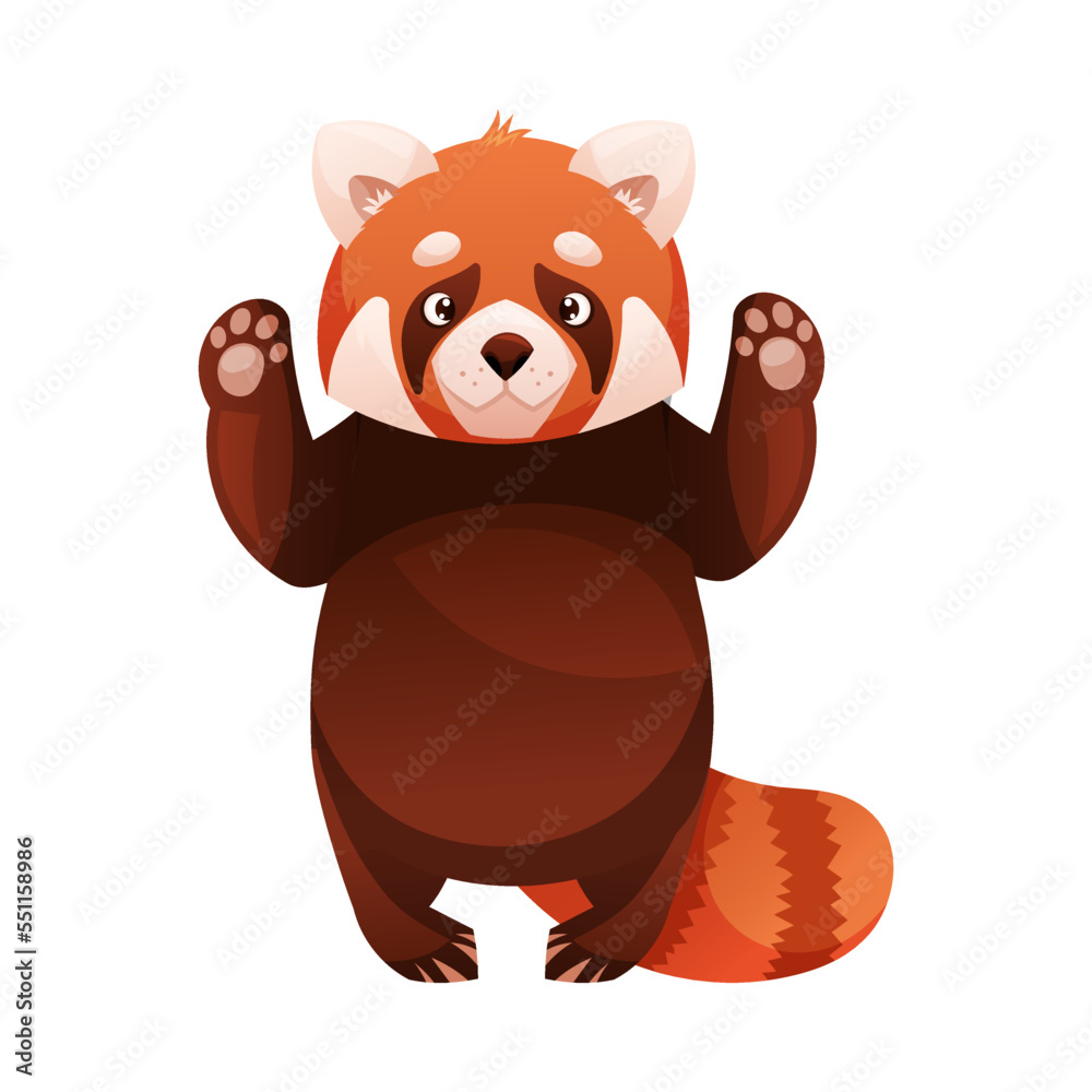 Adorable Red Panda as Small Fluffy Mammal with Dense Reddish-brown Fur and Ringed Tail Standing on Hind Legs Vector Illustration Adorable Red Panda as Small Fluffy Mammal with Dense Reddish-brown Fur and Ringed Tail Standing on Hind Legs Vector Illustration