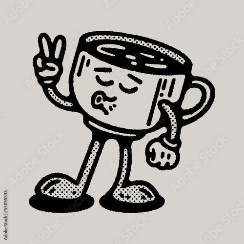 Retro Vintage Coffee Cup Mascot Cartoon Character