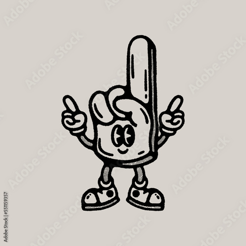 Retro Vintage Foam Finger Mascot Cartoon Character