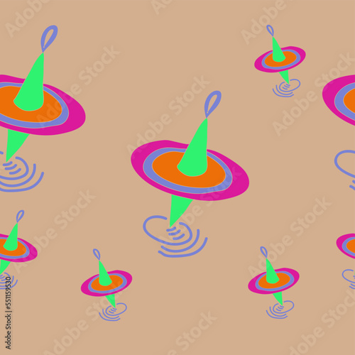 Horizontal stylized colored  whirligigs. Hand drawn.