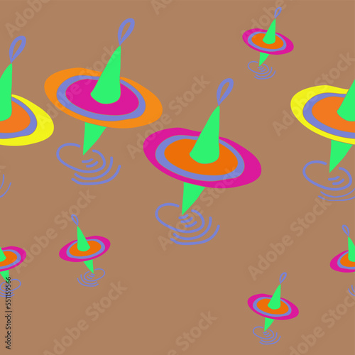 Horizontal stylized colored  whirligigs. Hand drawn.