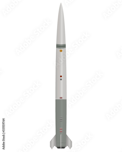 Ballistic missile in realistic style. Military rocket.