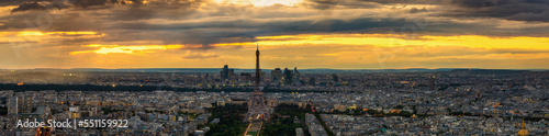 Aerial panorama of Paris with Eiffel Tower at sunset. France © Pawel Pajor