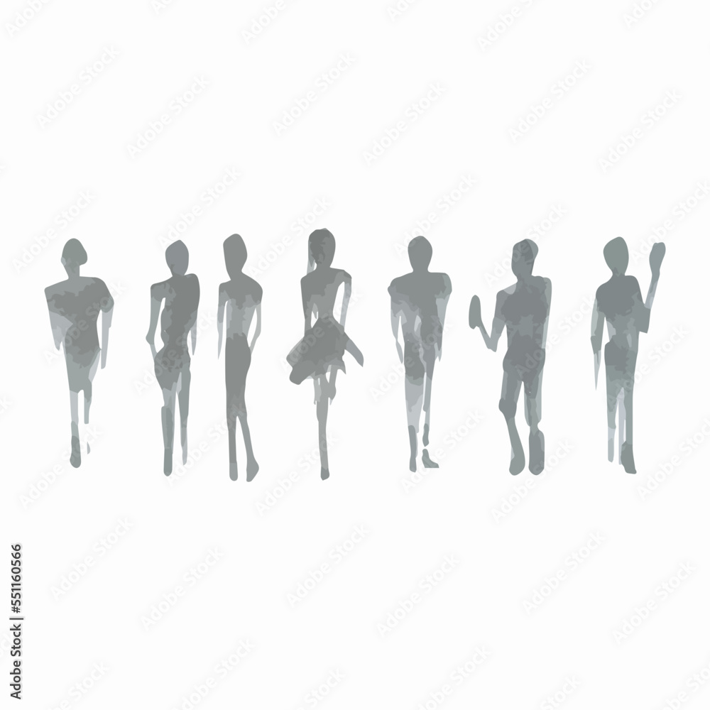 Hand drawn watercolor illustration. Blurred silhouettes of people group. Hand drawn watercolor illustration. Blurred silhouettes of people group.
