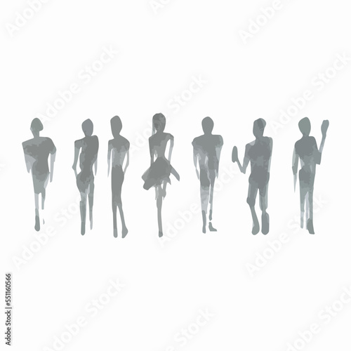 Hand drawn watercolor illustration. Blurred silhouettes of people group.