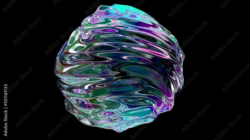 Seamless loop animation of Abstract wavy smooth liquid shape, organic  ball, deformation process, spherical organic round wavy biological form on black background, 3d render