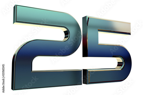 Isolated Logo of Alphabet 25, Silver Jubilee Anniversary. Gold Metallic 3D Render Illustration.
