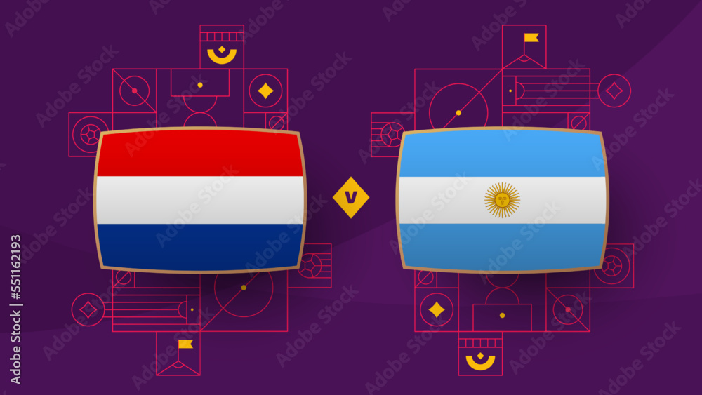 netherlands argentina playoff quarter finals match Football 2022. 2022 World Football championship match versus teams intro sport background, championship competition poster, vector - obrazy, fototapety, plakaty 