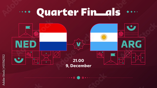 netherlands argentina playoff quarter finals match Football 2022. 2022 World Football championship match versus teams intro sport background, championship competition poster, vector