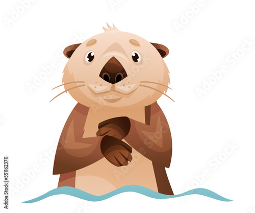 Sea Otter as Marine Mammal and Aquatic Creature with Brown Coat and Long Tail in Water Vector Illustration