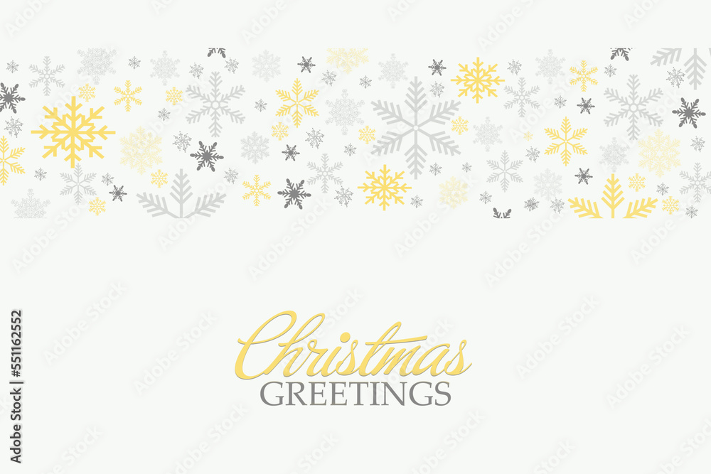 It's holiday time! Illustration. Gray and yellow snowflakes on a white background with a holiday card.