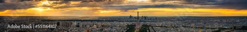 Aerial sunset panorama of Paris with Eiffel Tower in the center. France © Pawel Pajor