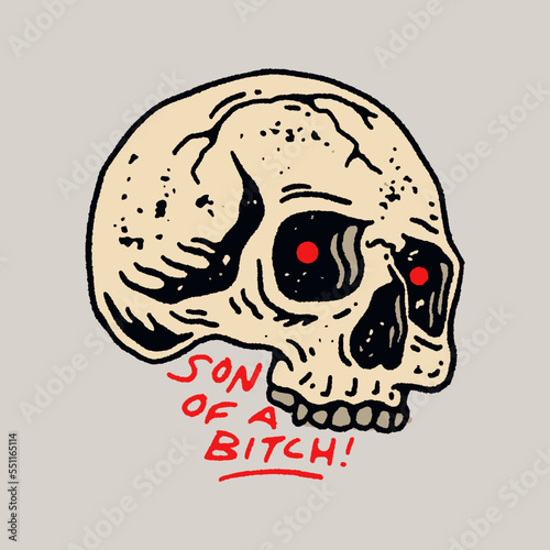 Son of a Bitch Vintage Grunge Hand Drawn Punk Skull Funny Design