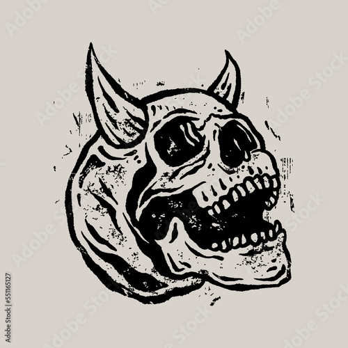 Vintage Grunge Hand Drawn Devil Demon Evil Skull Design