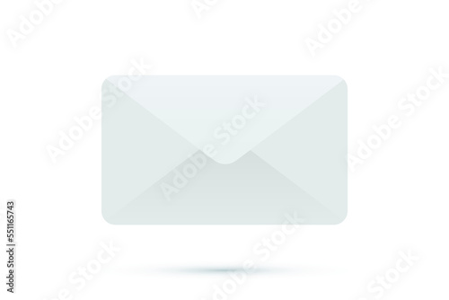 3D email or chat message, letter in closed white paper envelope with shadow, inbox mail