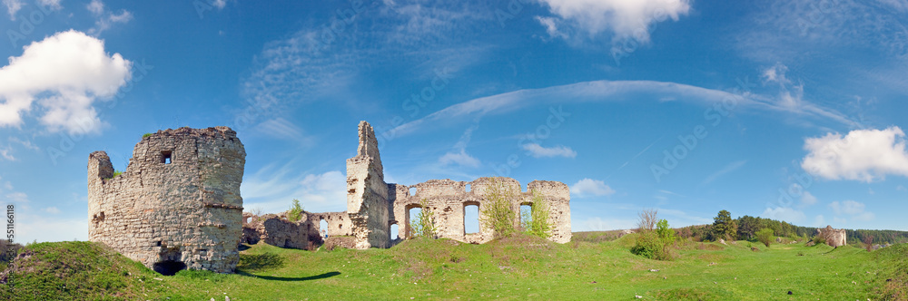 Spring view of Sydoriv Castle ruins (built in 1640s). Sydoriv village,  located 7 km south of Husiatyn, Ternopil region, Ukraine.