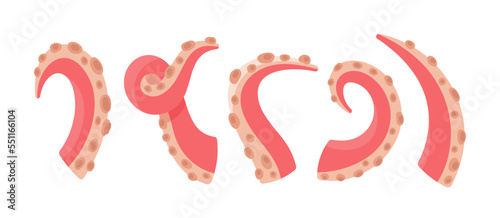 Icons of octopus tentacles. Limbs of the sea monster kraken. Vector illustration of tentacles isolated on white background. 