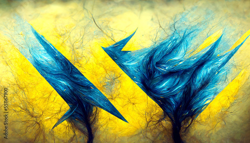  Abstract bright motion composition. Modern futuristic. Blue and yellow color. 