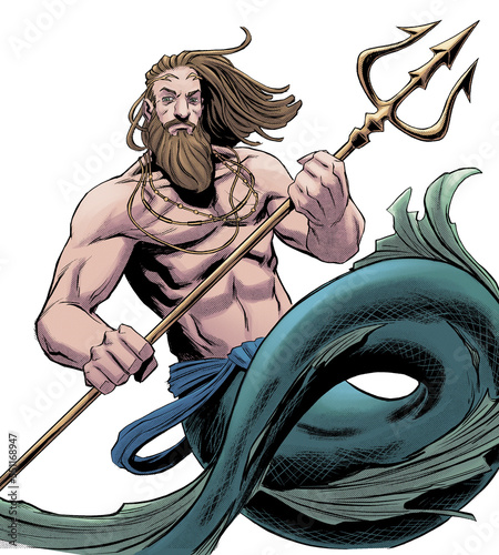 poseidon, god of the seas in greek mythology holding trident photo