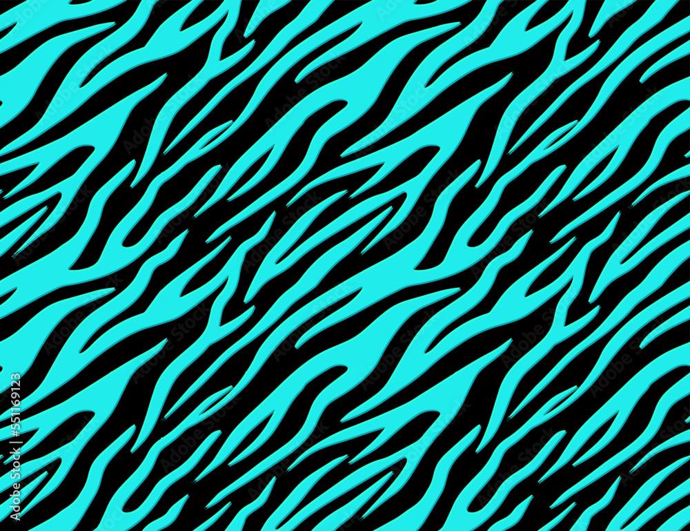 Full seamless tiger and zebra stripes animal skin pattern. Turquoise black texture for textile fabric print. Suitable for fashion use. Full seamless tiger and zebra stripes animal skin pattern. Turquoise black texture for textile fabric print. Suitable for fashion use.