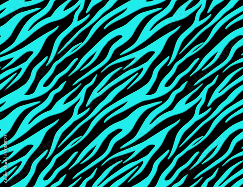 Full seamless tiger and zebra stripes animal skin pattern. Turquoise black texture for textile fabric print. Suitable for fashion use.