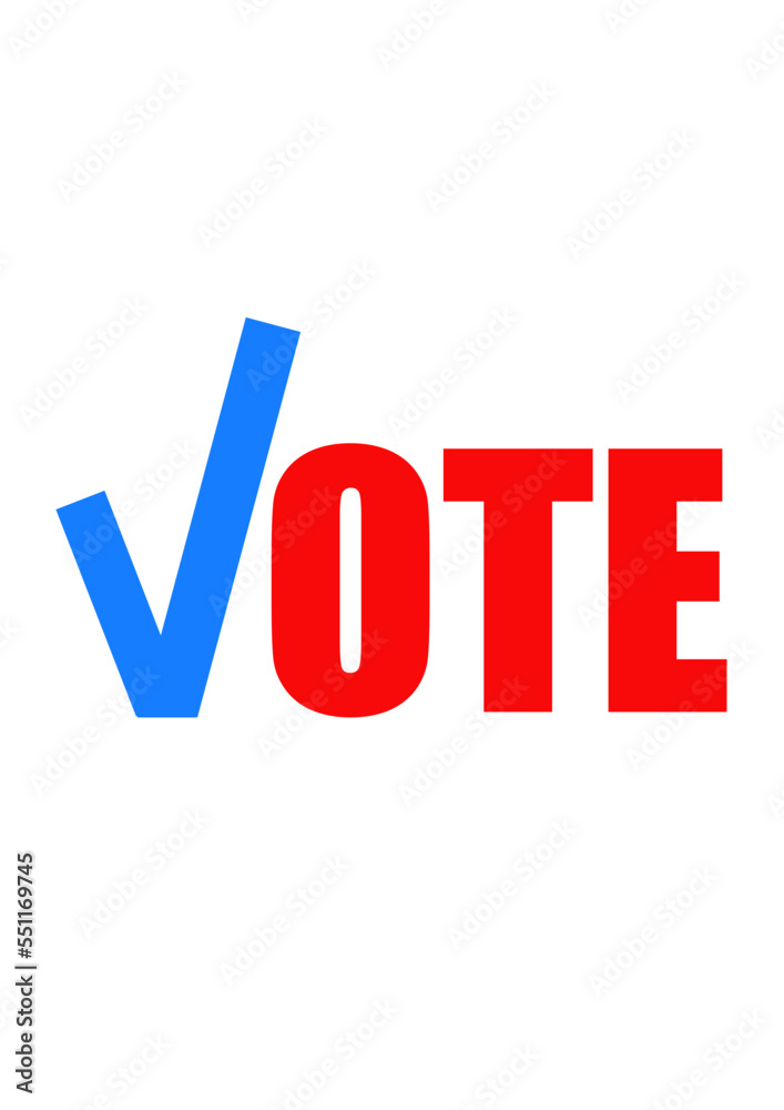 Vote word with checkmark symbol as letter V. Political election campaign logo. Applicable as part of badge design. Flat vector illustration Vote word with checkmark symbol as letter V. Political election campaign logo. Applicable as part of badge design. Flat vector illustration