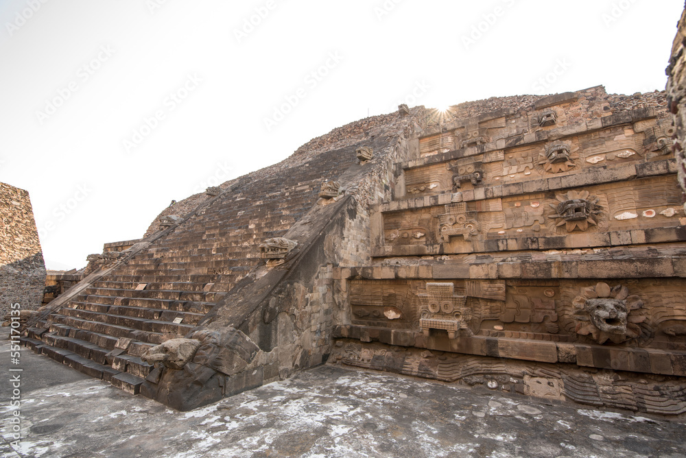 Temple of the Feathered Serpent or Temple of Quetzalcoatl (nahuatl name) , ancient Mesoamerican city in Mexico, located in the Valley of Mexico, near of Mexico City -Teotihuacan pyramids Temple of the Feathered Serpent or Temple of Quetzalcoatl (nahuatl name) , ancient Mesoamerican city in Mexico, located in the Valley of Mexico, near of Mexico City -Teotihuacan pyramids