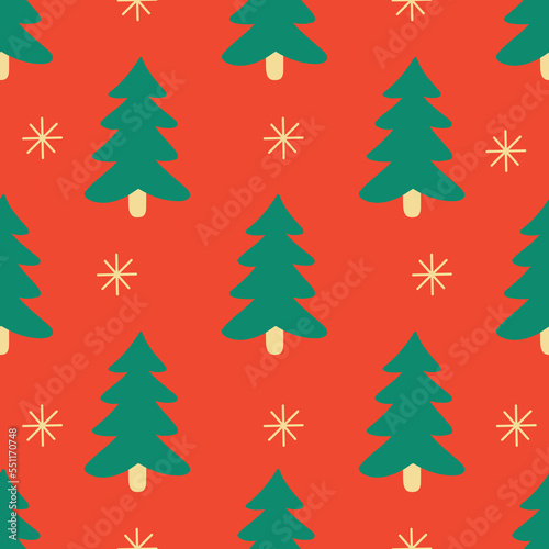 Cute winter Christmas trees pattern in cartoon style in vector. Design for winter decoration interior, print posters, greeting card, business banner, wrapping.  © fancykeith