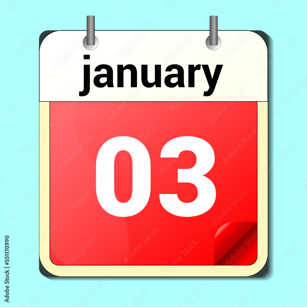 calendar vector drawing, date January 3 on the page calendar vector drawing, date January 3 on the page