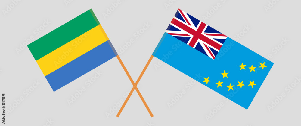 Crossed flags of Gabon and Tuvalu. Official colors. Correct proportion Crossed flags of Gabon and Tuvalu. Official colors. Correct proportion