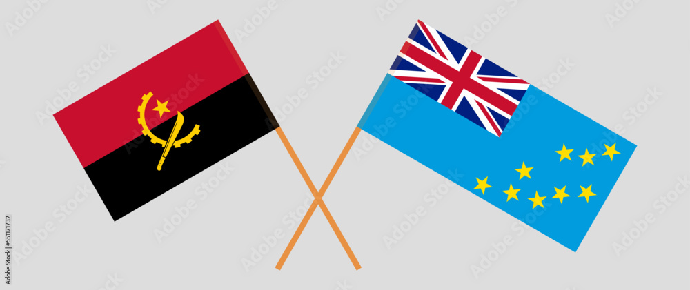 Crossed flags of Angola and Tuvalu. Official colors. Correct proportion Crossed flags of Angola and Tuvalu. Official colors. Correct proportion
