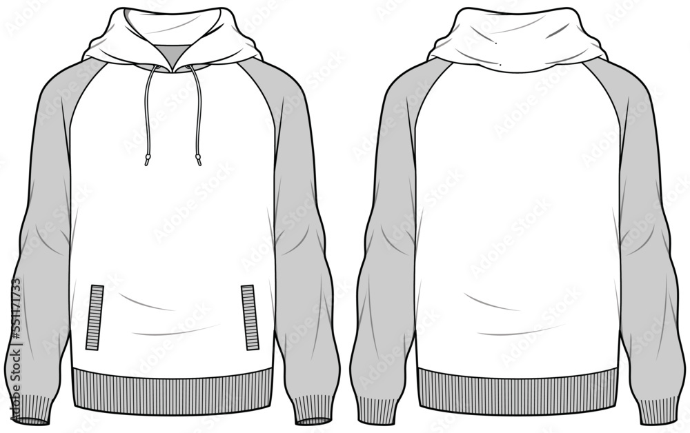 Raglan sleeve Hoodie jacket design flat sketch Illustration, Hooded ...