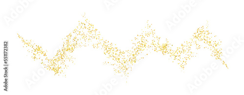 Zigzag, squiggle plume golden abstract grainy texture, crumbs for background or backdrop. Gold dust. Sand particles grain. Jewelry, carefully placed by hand. Jewel confetti. Vector