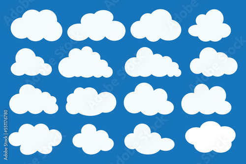Fototapeta Naklejka Na Ścianę i Meble -  Cloud shapes. Clouds pack in flat style for design element in white without shadow.