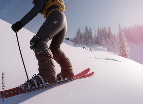 a person riding skis down a snow-covered slope