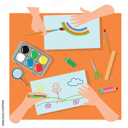 Set of different types handmade crafts. Painting, origami, candles making